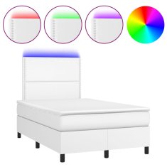 Vidaxl Box spring postel s matrací a LED bílá 120 x 190 cm umělá kůže