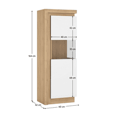KONDELA Vitrina LYOV01P, dub riviera / bílá s extra vysokým leskem, LEONARDO