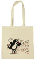 CurePink Shopping taška na rameno Krteček: Šťastný krtek na bruslích (38 x 42 cm) béžová bavlna