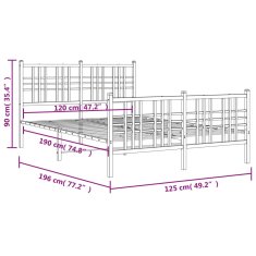 Vidaxl Kovový rám postele s hlavovým a nožním čelem bílý 120 x 190 cm