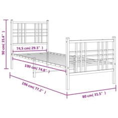 Vidaxl Kovový rám postele s hlavovým a nožním čelem bílý 75 x 190 cm