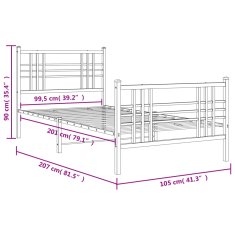 Vidaxl Kovový rám postele s hlavovým a nožním čelem bílý 100 x 200 cm