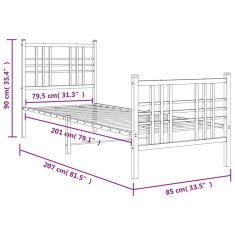 Vidaxl Kovový rám postele s hlavovým a nožním čelem bílý 80 x 200 cm