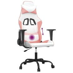 Vidaxl Masážní herní židle bílá a růžová umělá kůže