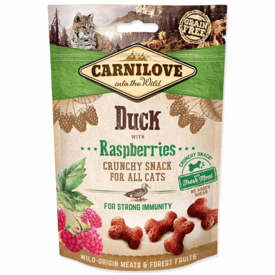 Carnilove Pochoutka Cat Crunchy Snack kachna s malinovými listy 50g