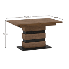 KONDELA Rozkládací jídelní stůl, dub bolzano / černá, 140-180x86 cm, DELIS S