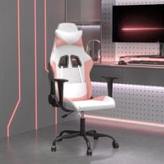 shumee Masážní herní židle bílá a růžová umělá kůže