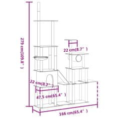 Vidaxl Škrabadlo pro kočky se sisalovými sloupky světle šedé 279 cm