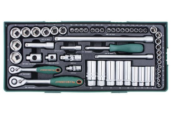 Jonnesway Gola sada 1/4" a 3/8", s příslušenstvím, 56 kusů v kazetě - JONNESWAY S04H3157SP