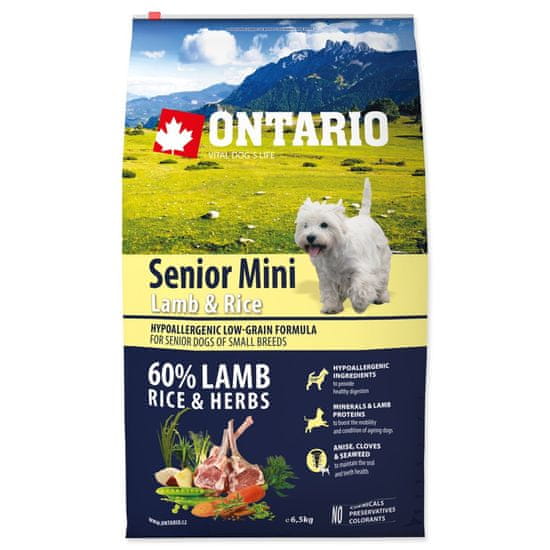 Ontario Krmivo Senior Mini Lamb & Rice 6,5kg