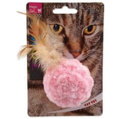 Magic cat Hračka míček žinylkový s pírky a catnip mix 14cm