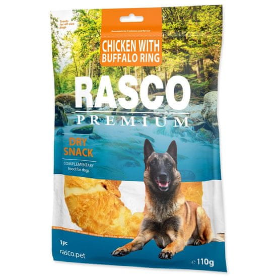 RASCO Pochoutka Premium buvolí kůže obalená kuřecím, kruh 110g