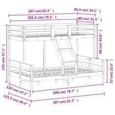 Vidaxl Patrová postel 80 x 200/120 x 200 cm bílá masivní borové dřevo