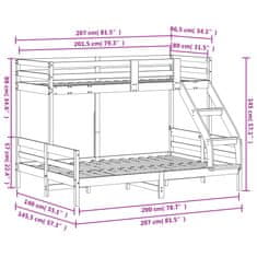 Vidaxl Patrová postel 80 x 200/140 x 200 cm voskově hnědá borové dřevo