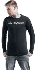 CurePink Pánské tričko Playstation: White Logo (S) černá bavlna