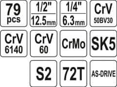 YATO Gola sada 1/2", 1/4'' + příslušenství 79 ks - YT-38911