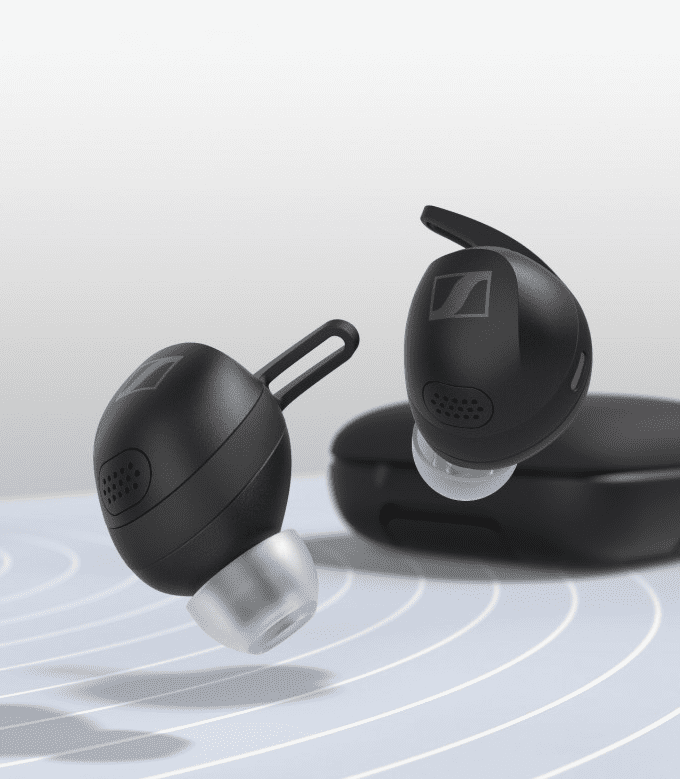  moderní bluetooth sluchátka sennheiser momentum sport výborný zvuk nabíjecí pouzdro mobilní aplikace 