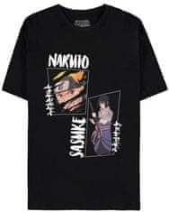 CurePink Pánské tričko Naruto Shippuden: Naruto & Sasuke (L) černá bavlna