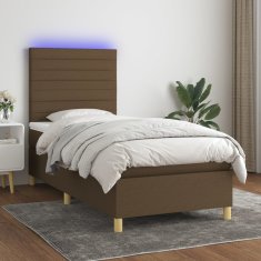 shumee Box spring postel s matrací a LED tmavě hnědá 90x190 cm textil