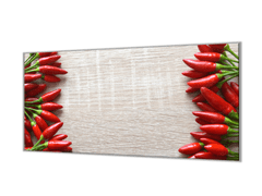 Glasdekor Ochranná deska řada chilli papriček na dřevě - Ochranná deska: 55x90cm, Lepení na zeď: Bez lepení na zeď