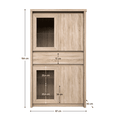 KONDELA Vitrína s šuplíkem 2W2D1S, dub sonoma, NORTY TYP 7