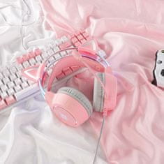 Onikuma X15 PRO Double-Head Beam RGB Wired Gaming Headset With Cat Ears Pink 