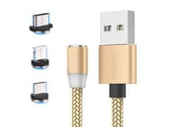 Verk 06239_ZL Magnetický USB nabíjecí kabel 3v1 LED zlatý 1m