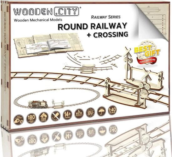 Wooden city 3D puzzle Kruhové koleje s přejezdem 159 dílů