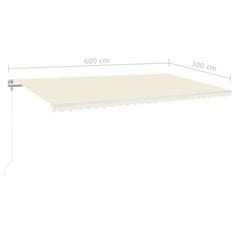 Vidaxl Automatická markýza LED a senzor větru 600 x 300 cm krémová