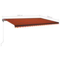 Vidaxl Ručně zatahovací markýza s LED světlem 500x300 cm oranžovohnědá