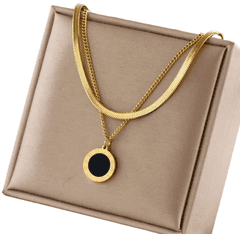 For Fun & Home Elegantní náhrdelník s dvojitou zmijí, 18karátové zlato, chirurgická ocel, černý kruh