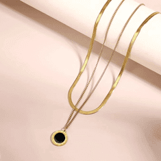 For Fun & Home Elegantní náhrdelník s dvojitou zmijí, 18karátové zlato, chirurgická ocel, černý kruh