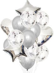Camerazar Sada 14 stříbrných balónků s hvězdičkami, latex a fólie, 45 cm