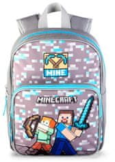 CurePink Dětský batoh Minecraft: Warriors (objem 6 litrů|24 x 30 x 8 cm) šedá tkanina