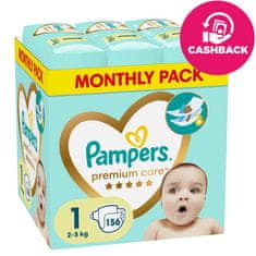 Pampers Pleny jednorázové Premium Care vel. 1, 156 ks, 2kg-5kg