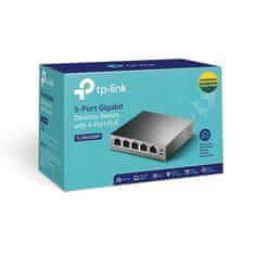 TP-Link switch 5-Port GbE RJ45 Ports, včetně 4x PoE port; desktop