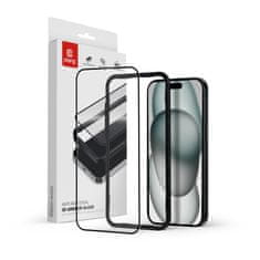 shumee Crong Anti-Bacterial 3D Armor Glass - 9H tvrzené sklo na celou obrazovku iPhone 15 + instalační rámeček