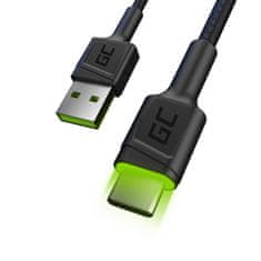 shumee Green Cell Ray - Kabel USB - Kabel USB-C 200 cm se zeleným LED podsvícením, rychlé nabíjení Ultra Charge, QC 3.0