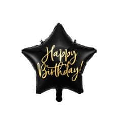 PartyDeco Fóliový balón – Happy Birthday, 40 cm, černý