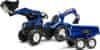 FALK Šlapací traktor 3090W New Holland T8 s nakladačem, rypadlem a maxi vlečkou