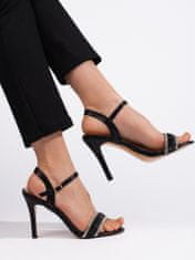 Amiatex Krásné černé sandály dámské na jehlovém podpatku + Ponožky Gatta Calzino Strech, černé, 38