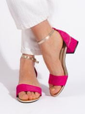 Amiatex Trendy dámské růžové sandály na širokém podpatku + Ponožky Gatta Calzino Strech, odstíny růžové, 39