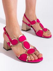 Amiatex Luxusní dámské sandály růžové na širokém podpatku, odstíny růžové, 36