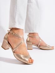 Amiatex Luxusní zlaté dámské sandály na širokém podpatku + Ponožky Gatta Calzino Strech, odstíny žluté a zlaté, 39