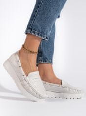 Amiatex Moderní dámské mokasíny bílé bez podpatku + Ponožky Gatta Calzino Strech, bílé, 38