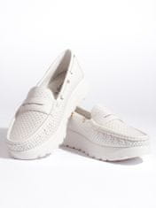 Amiatex Moderní dámské mokasíny bílé bez podpatku + Ponožky Gatta Calzino Strech, bílé, 38