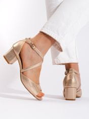Amiatex Luxusní zlaté dámské sandály na širokém podpatku + Ponožky Gatta Calzino Strech, odstíny žluté a zlaté, 39
