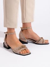 Amiatex Jedinečné sandály hnědé dámské na širokém podpatku + Ponožky Gatta Calzino Strech, odstíny hnědé a béžové, 36