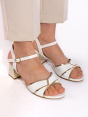 Amiatex Klasické bílé sandály dámské na širokém podpatku + Ponožky Gatta Calzino Strech, bílé, 38