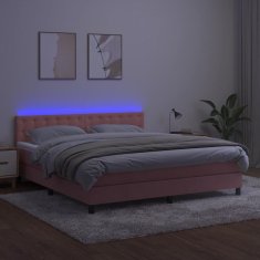 Vidaxl Box spring postel s matrací a LED růžová 180x200 cm samet